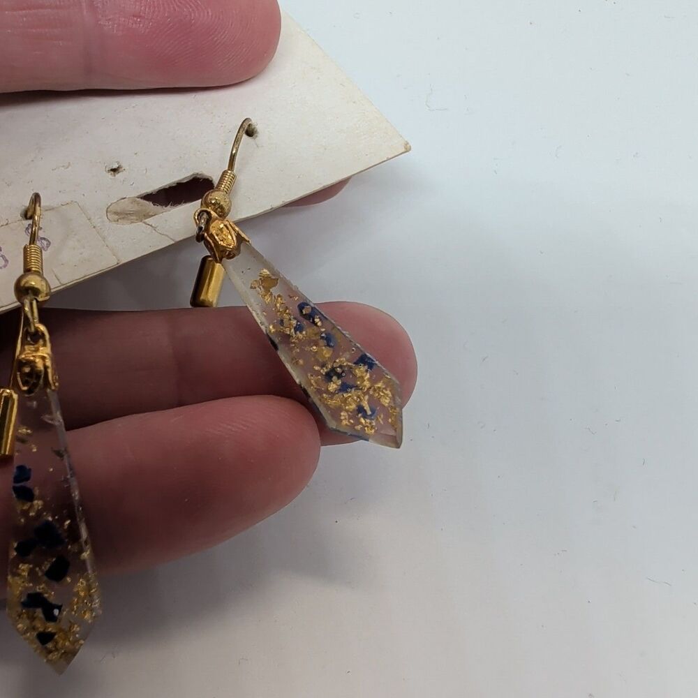 (3) Pair Pierced 23K Hammered Gold inside Dangle Earrings Arrowhead Blue Purple - Picture 7 of 15